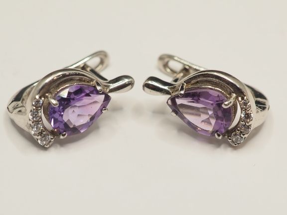 Серьги из серебра с аметистами и фианитами - 70