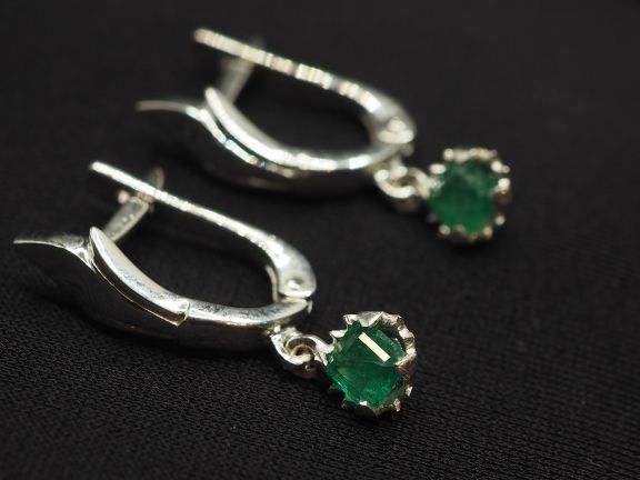 Серьги из серебра с натуральными изумрудами - 74