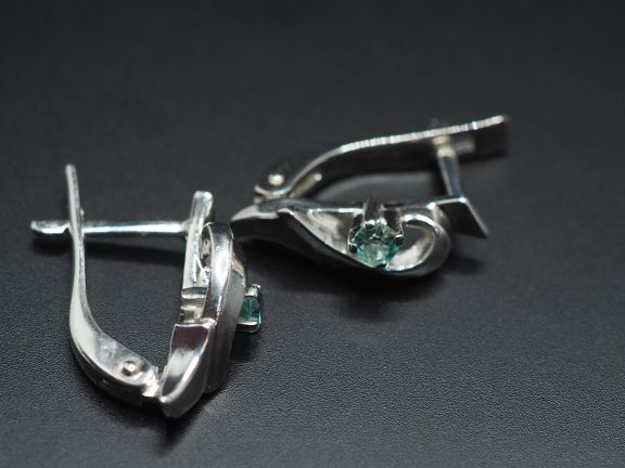 Серьги из серебра с натуральными бериллами - 77