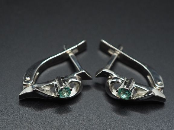 Серьги из серебра с натуральными бериллами - 77