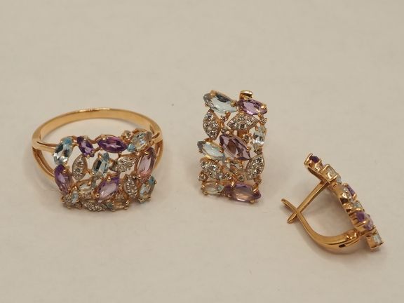 Золотое кольцо с Аметист и Топаз - 337