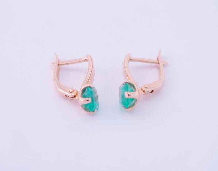 Золотые серьги 585 пробы с природными изумрудами 1.45 карат 3/3+ - 98